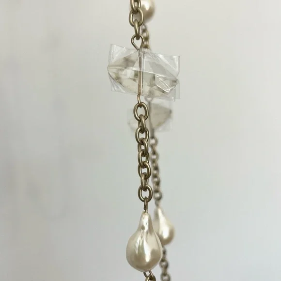 Elegant Costume Gold Chain Necklace w Pearls and Crystals Jewelry Chico’s Long - Picture 4 of 7